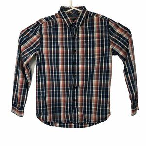 Astronomy Button Up Shirt Boys XL Black Blue Red Plaid Pocket Casual Top